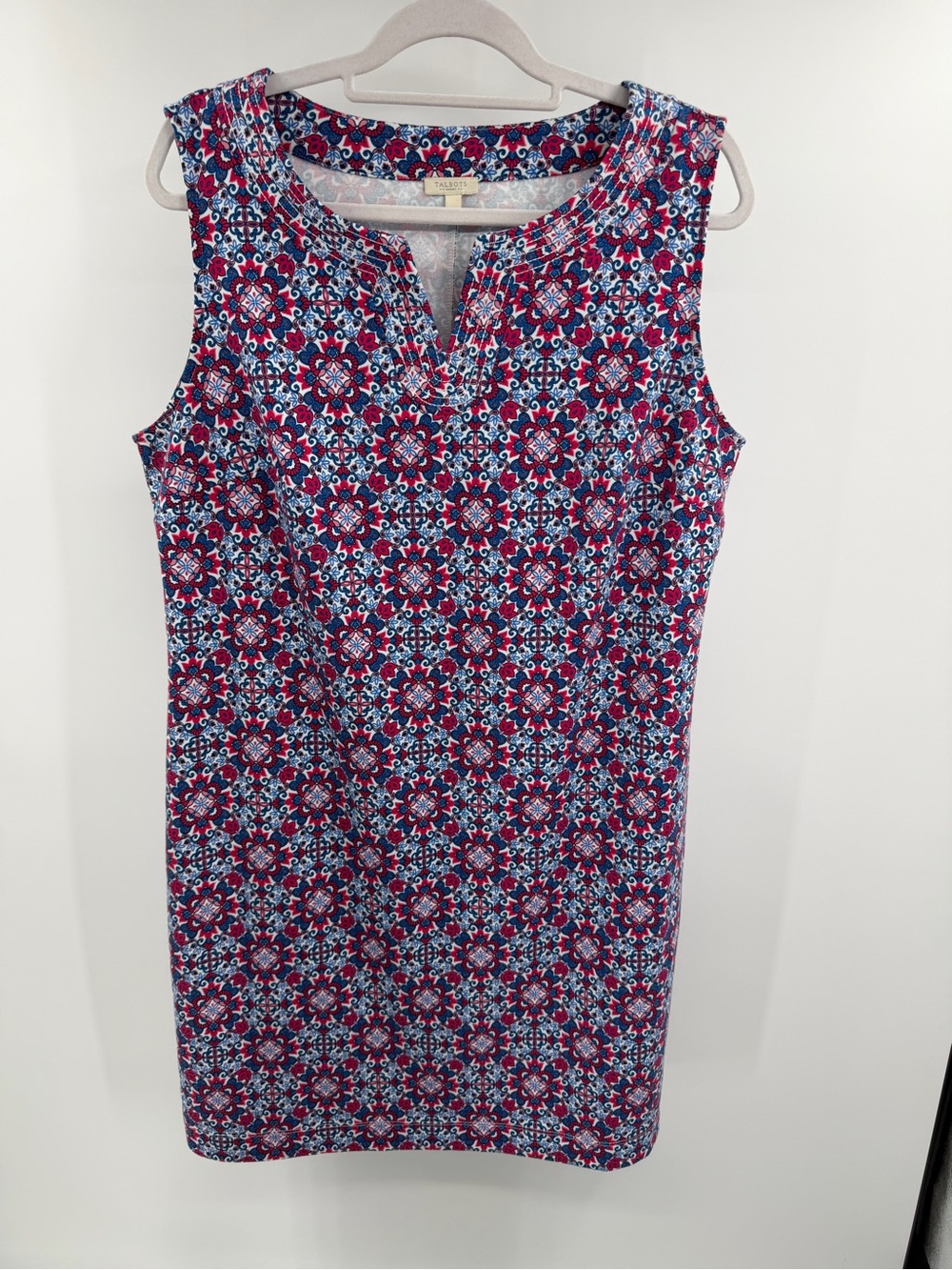 Talbots geometric floral print split neck dress sleeveless shift abstract 1X